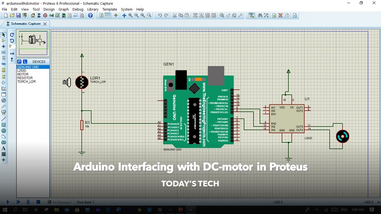 Pwm Control Of Dc Motor Using Arduino And L293d In Proteus Youtube