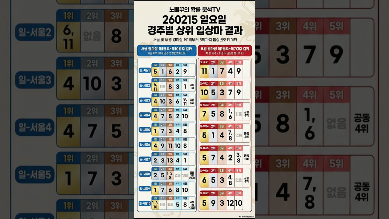 [일요예상]260215 일요 경마 | 노빠꾸의 확률분석 마번 #서울경마 #서울경마예상 #서울경마적중  #서울경마결과 #부산경마 #부산경마예상 #부산경마적중  #부산경마결과  #쇼츠