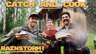 Alaska Salmon Fishing In The POURING RAIN With A Famous YouTuber | OFF-GRID Cabin Life