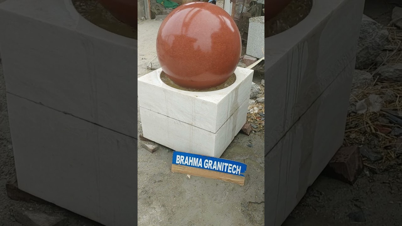 Red Granite Stone Rolling Floating Rotating Spinning Revolving Sphere Kugel Ball Fountain For Home