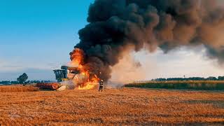 NÁROČNÝ POŽÁR KOMBAJNU - COMBINE FIRE - CZECH REPUBLIC