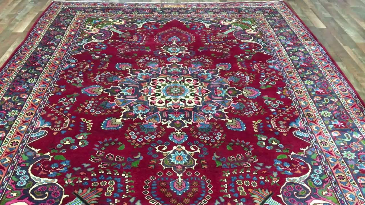 Blue and Red Semi-Antique Persian Kashan Rug 8'1X11'1 - M 1027