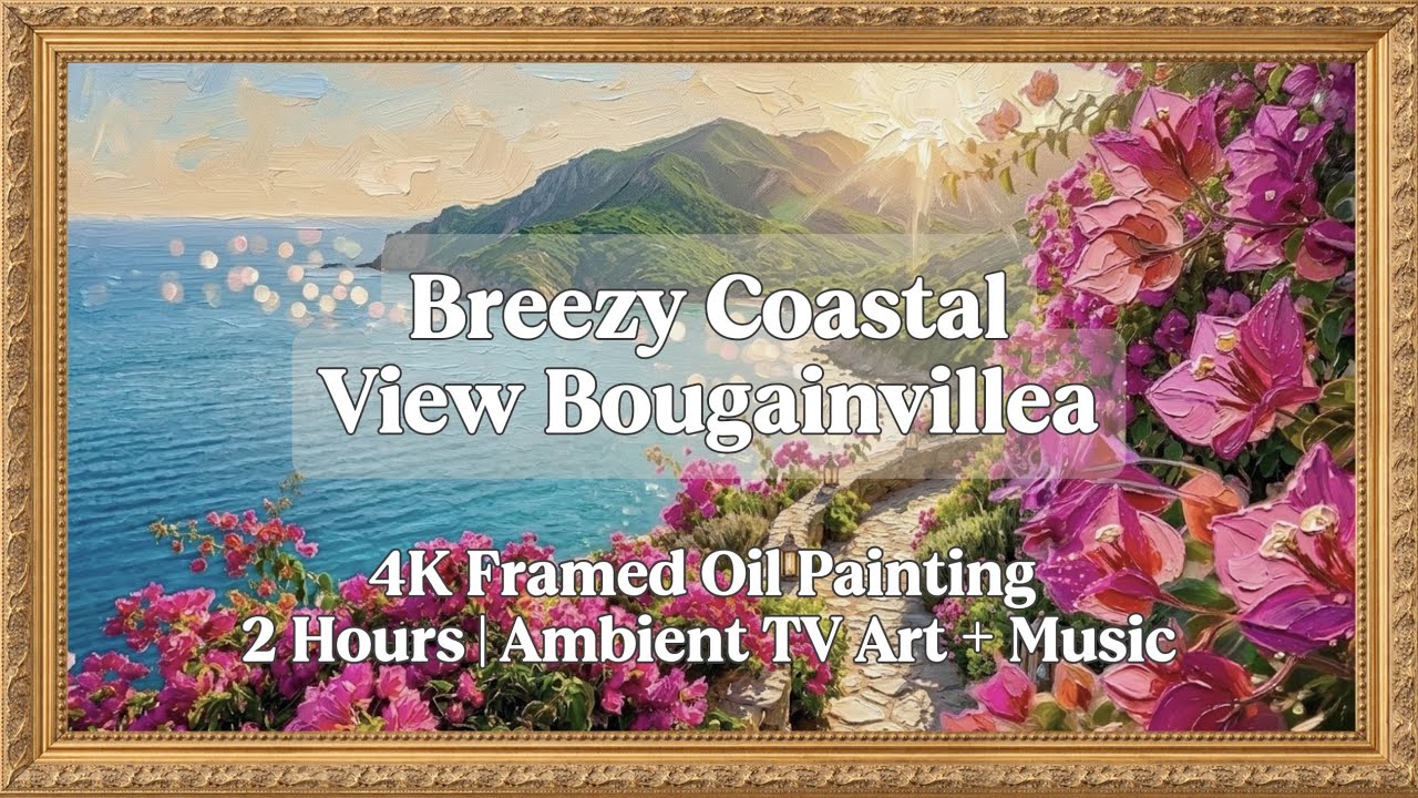 Breezy Coastal View Bougainvillea Samsung Frame TV Wallpaper Oil