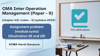 CMA Inter / Operation management / Paper-9/Chapter 4.6/Assignment problem (Illustration 25)