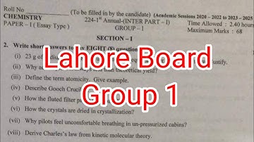 11th class chemistry paper Lahore board group 1 2024|| class 11 Chemistry paper group 1 2024
