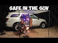 Solo car camping in the rain with a new stove lots of animals  offgrid suv camping