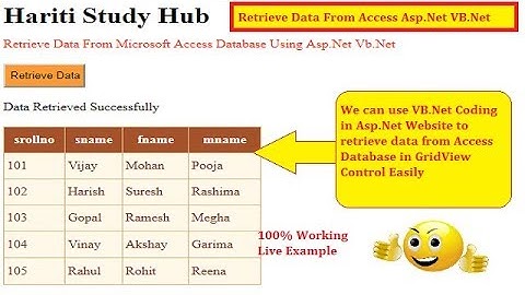 Retrieve Data From Database with Asp.Net Vb.Net | Hindi | Ms Access Database | Free Online Class