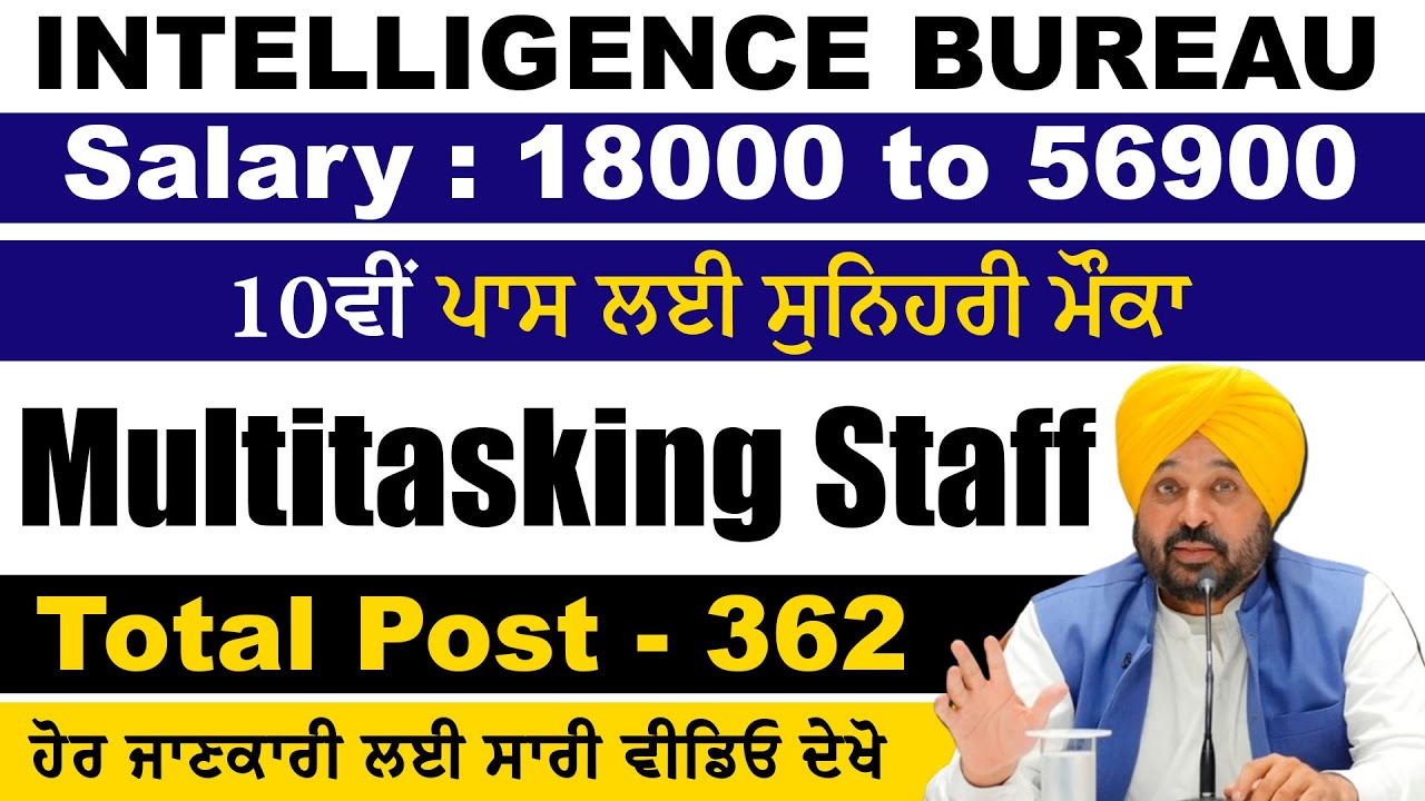 Multitasking Job Intelligence Bureau | 10th pass Government Job | Sarkari naukri in India