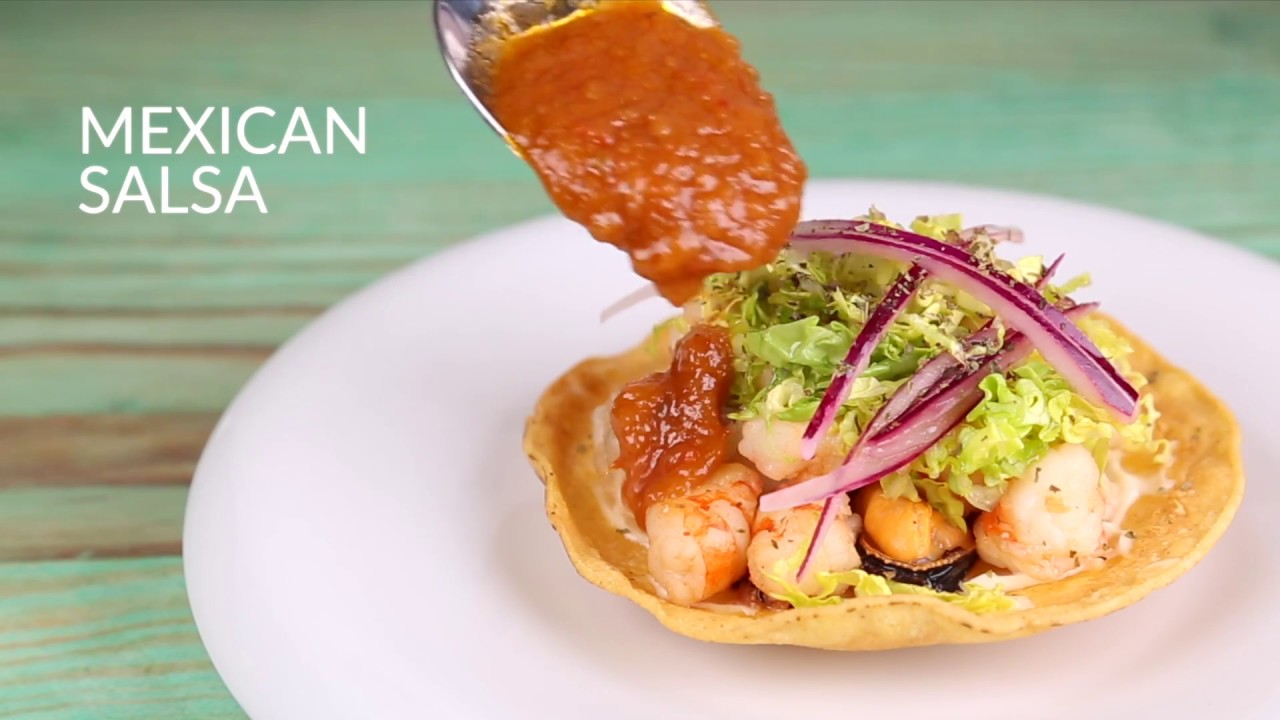 Seafood mexican tostada with sauce YouTube