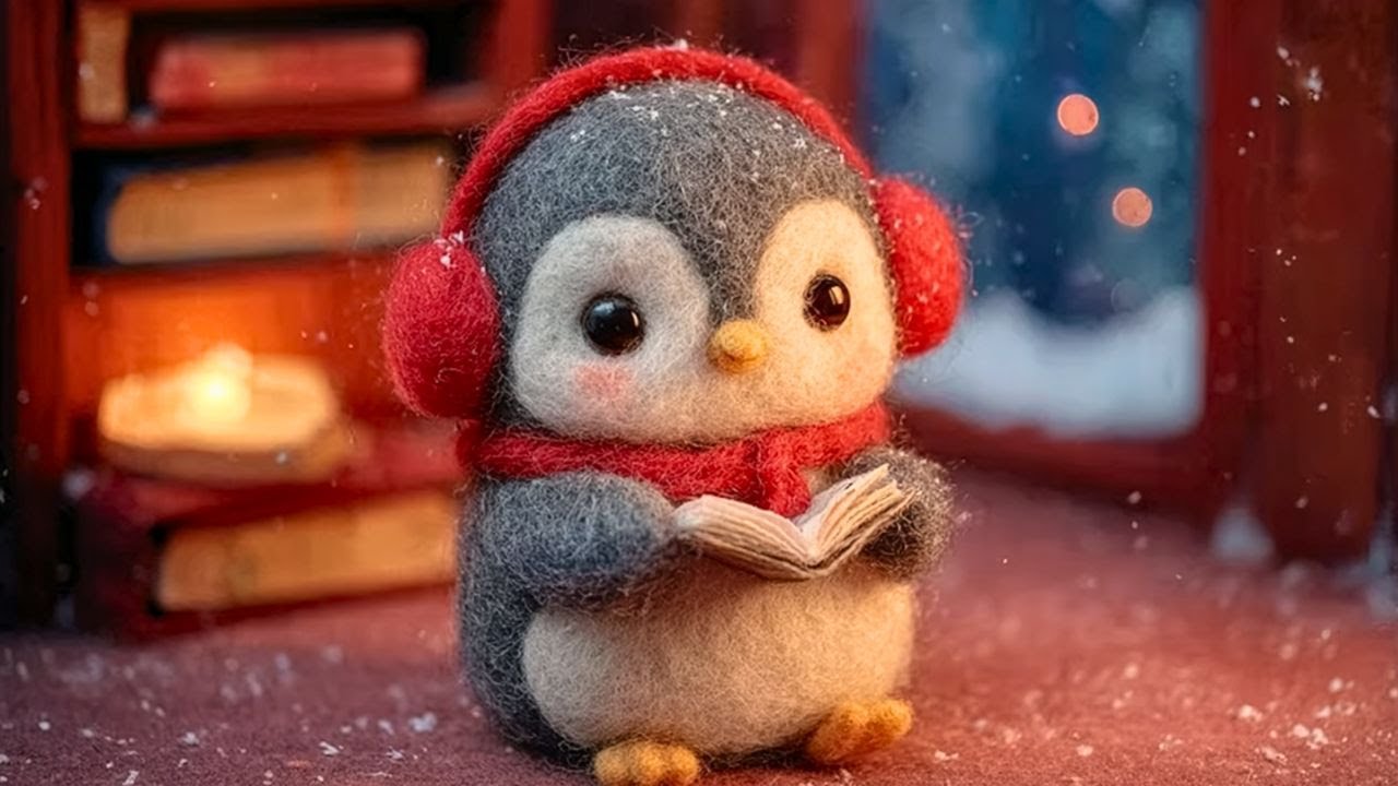 Penguin by the Fireplace 🐧 Relaxing Reading Ambience & Soothing Fireplace Sounds