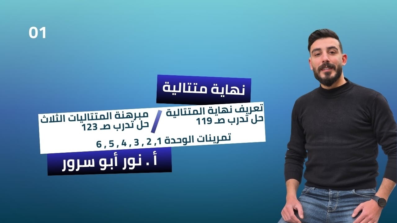 بحث نهاية المتتالية(الدرس الأول) تعريف النهاية/تمرينات الوحدة 1\2\3\4\5\6(الثالث الثانوي العلمي)