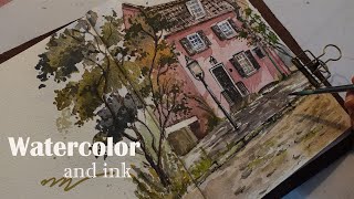 loose ink and watercolor urban sketch | Paint with me