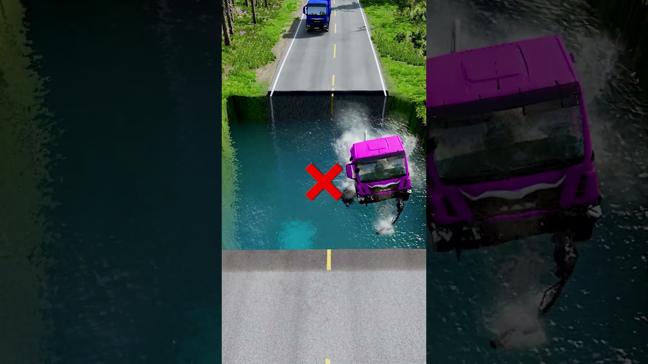 Dump trucks passing water pit #13 | 