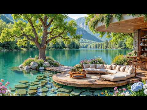 🏞️ Scenic Lakeside Coffee Lounge | Emerald Lake Views, Smooth Jazz Piano for Study, Work & Relax