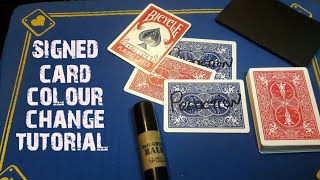 Gimmick card trick TUTORIAL/signed card colour change