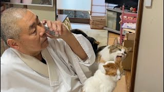 朝ごはんの前にお仕事の電話があるのは　お寺あるあるです。気になるのはそこじゃないw