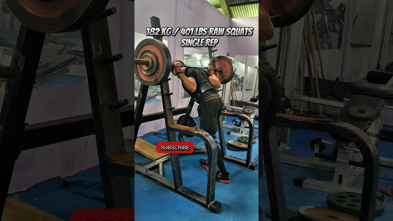 182 Kg / 401 Lbs Raw Squats Single Rep ( PR CHECK ✅) 😎 SUBSCRIBE FOR MORE VIDEO 📸