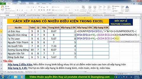 Cách xếp thứ hạng có nhiều điều kiện trong Excel