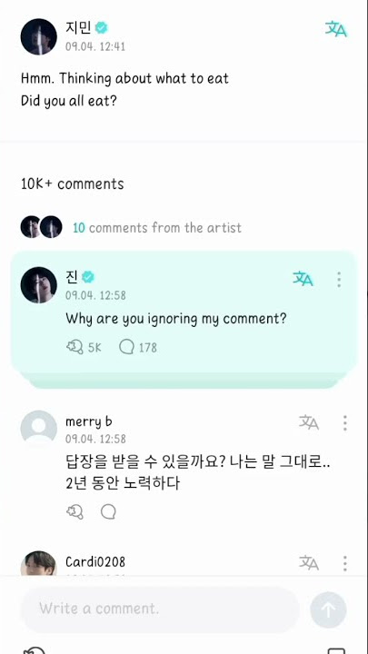 Jin o Weverse why you ignoring my comments Jimin😂😂#jimin#jin#wevers