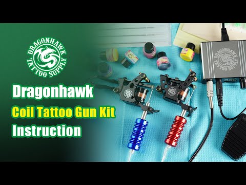 Dragonhawk Hot Complete Coil Tattoo Gun Kit Instruction, Starter Tattoo Kit