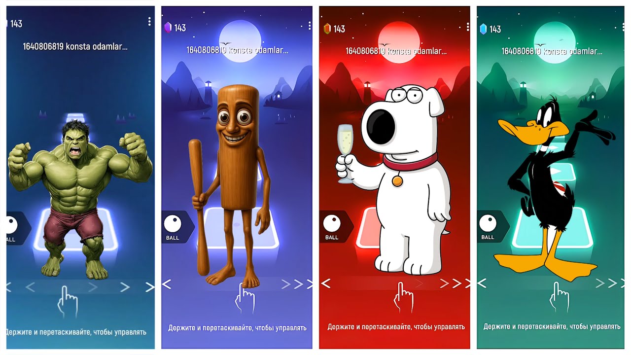 Tiles Hop Hulk, Sausage Man, Brian Griffin & Daffy Duck Perfect Run