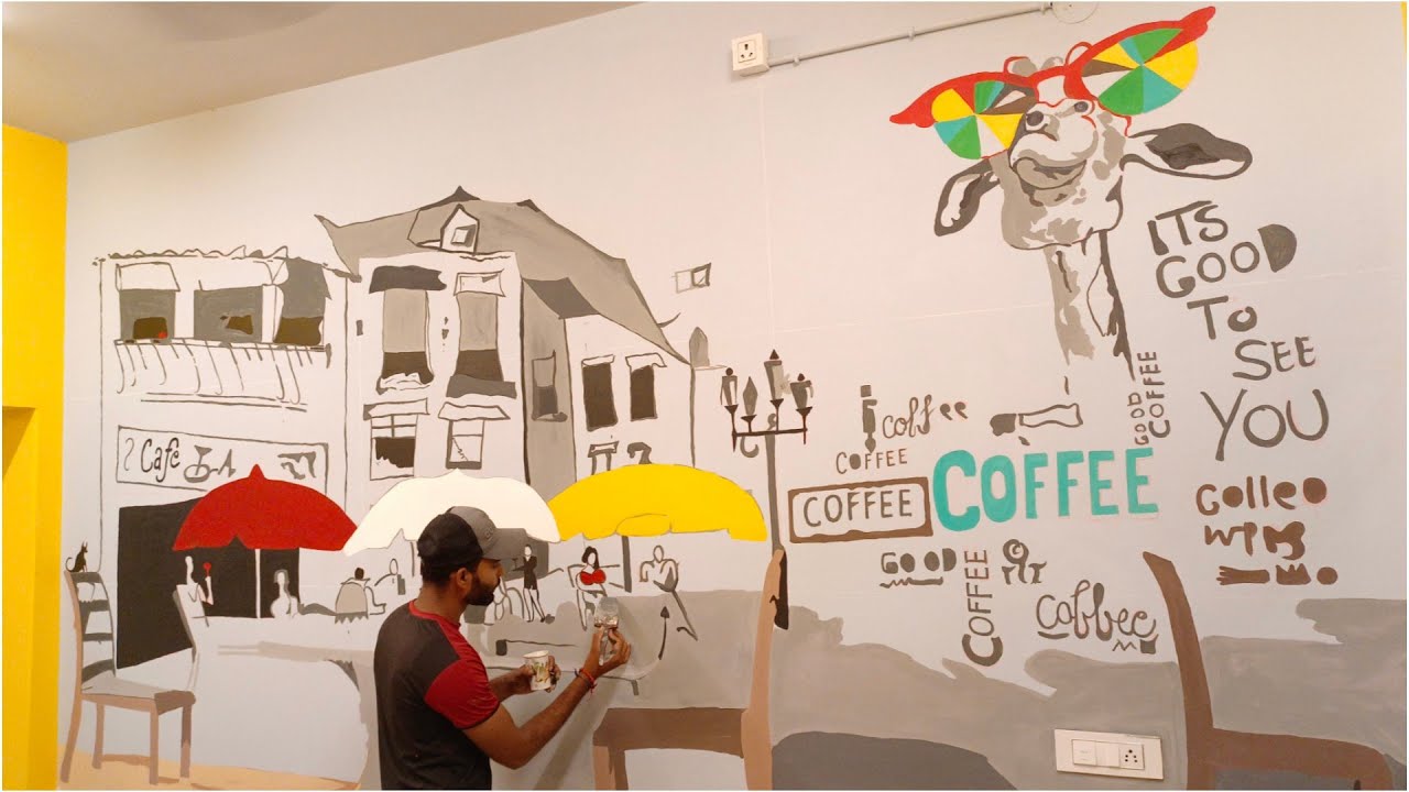 Cafe wall Art painting big wall wall painting ideas YouTube