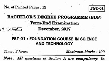 FST 01 QUESTION PAPER DEC 2017 IGNOU download free By TIPS GURU