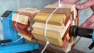 Beautiful Invention made from Colorful Herringbone Shapes Processed by Carpenters on A Lathe