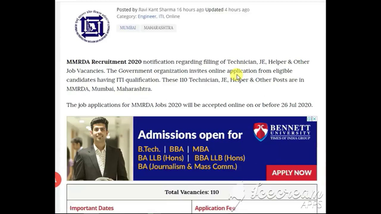 mmrda recruitment 2020| Mumbai Metro Recruitment 2020| Mumbai Metro Vacancy 2020| ITI Government job