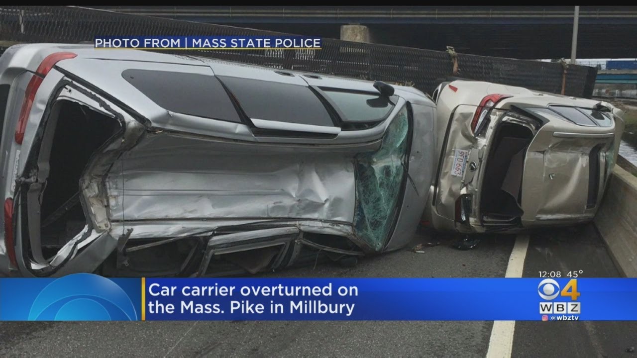 Car Carrier Overturns On The Mass Pike In Millbury YouTube