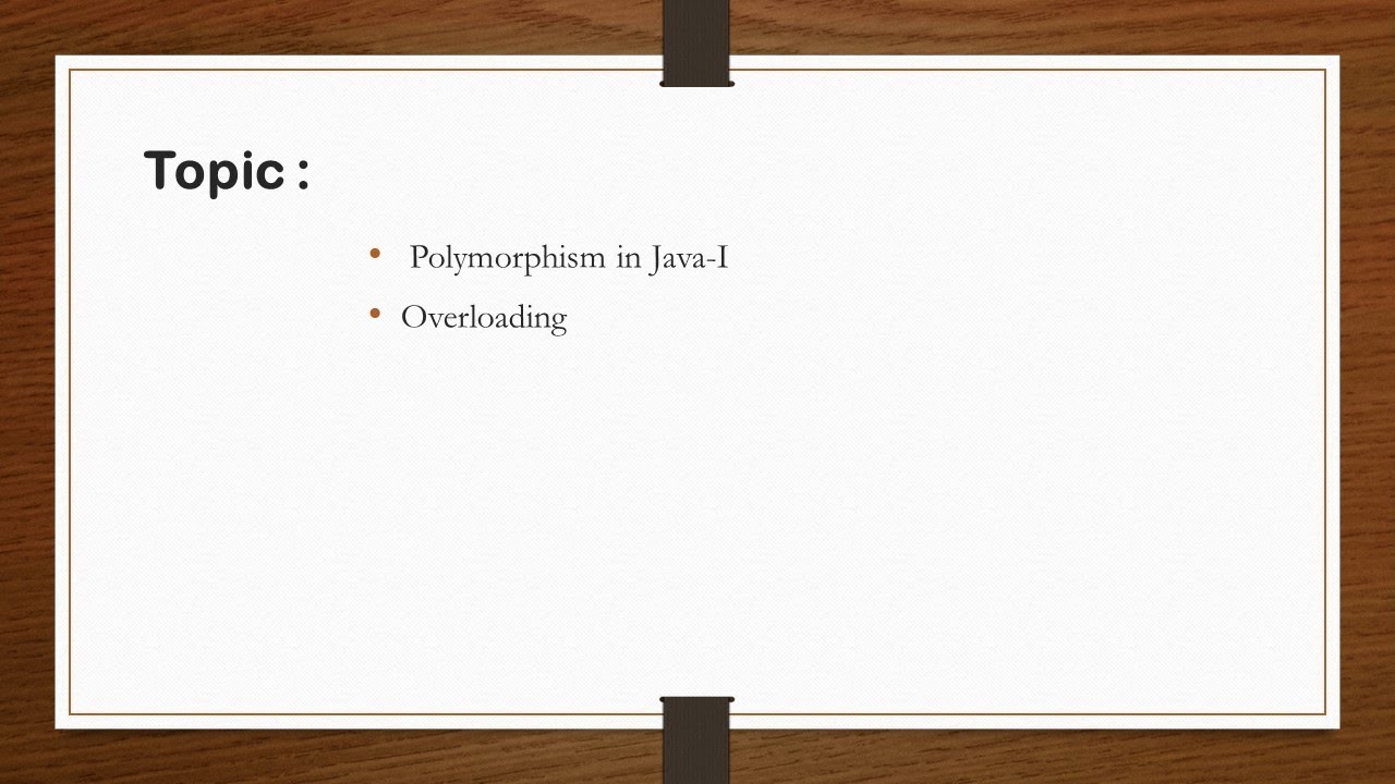 Session 10-Polymorphism in Java-I (Overloading) - YouTube