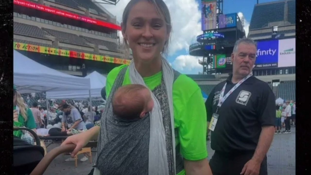 JASON KELCE'S WIFE, KYLIE, BRINGS NEWBORN BABY FINNLEY TO EAGLES CHARITY EVENT | Jason Kelce, VIDEO