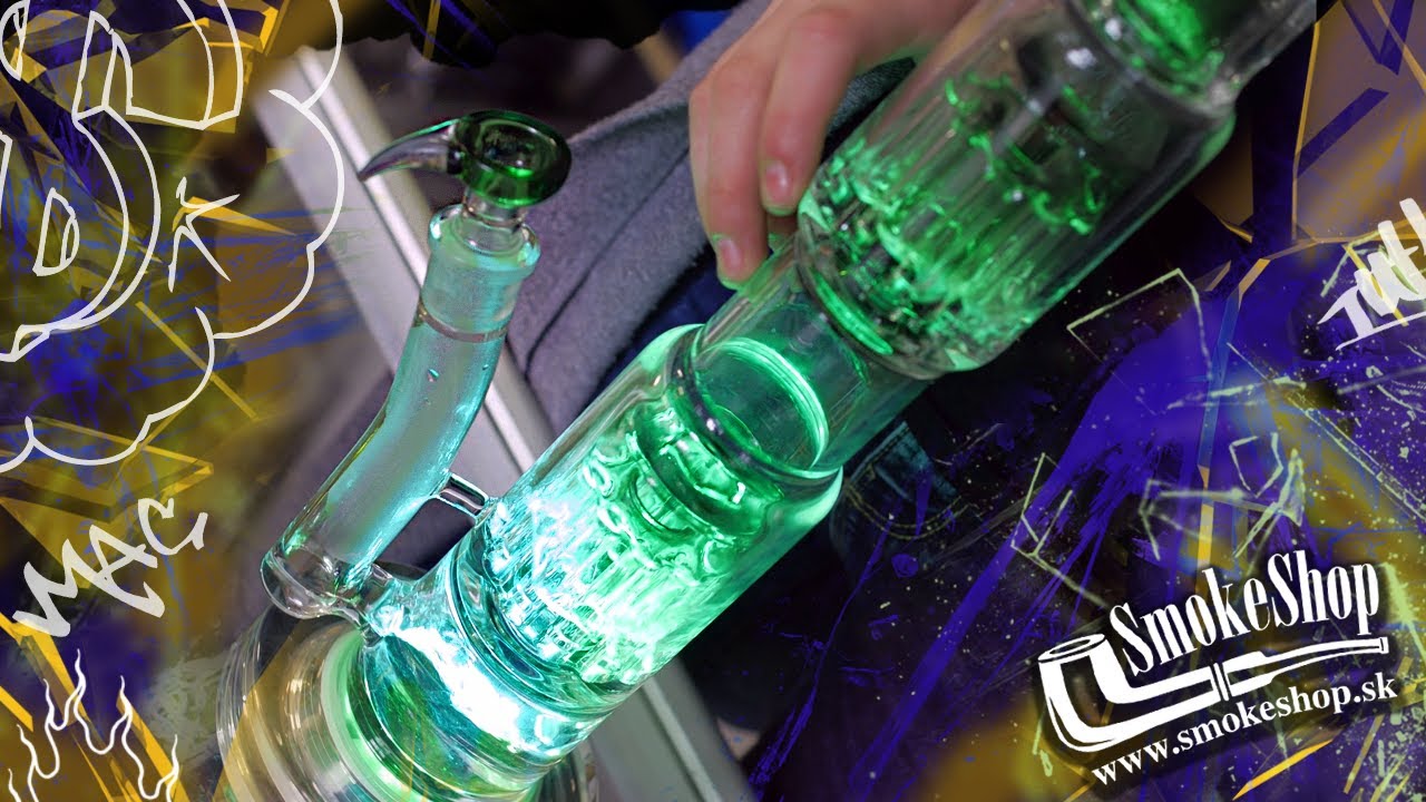 Sklenené bongo Grace Glass Big Bong Green s farebným LED podsvietením (7990)