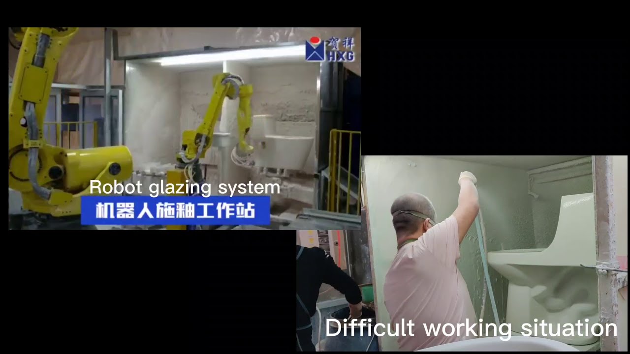 Robot spray system used in sanitary ware glazing feild, reduce labor ...