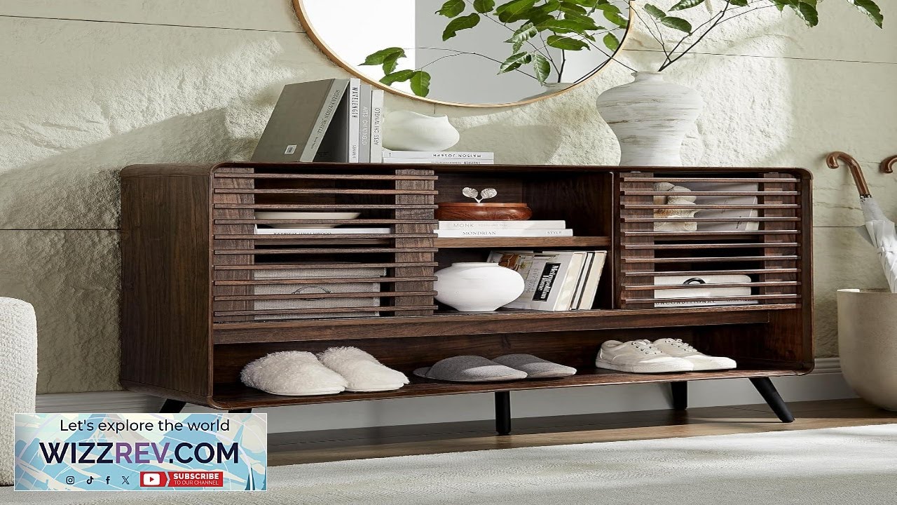 RedLemon 46" Entryway Table with Slatted Sliding Door Mid Century Modern Console