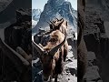 A lot of Mountain goats walking on a narrow edge of a steep Rocky Mountain
