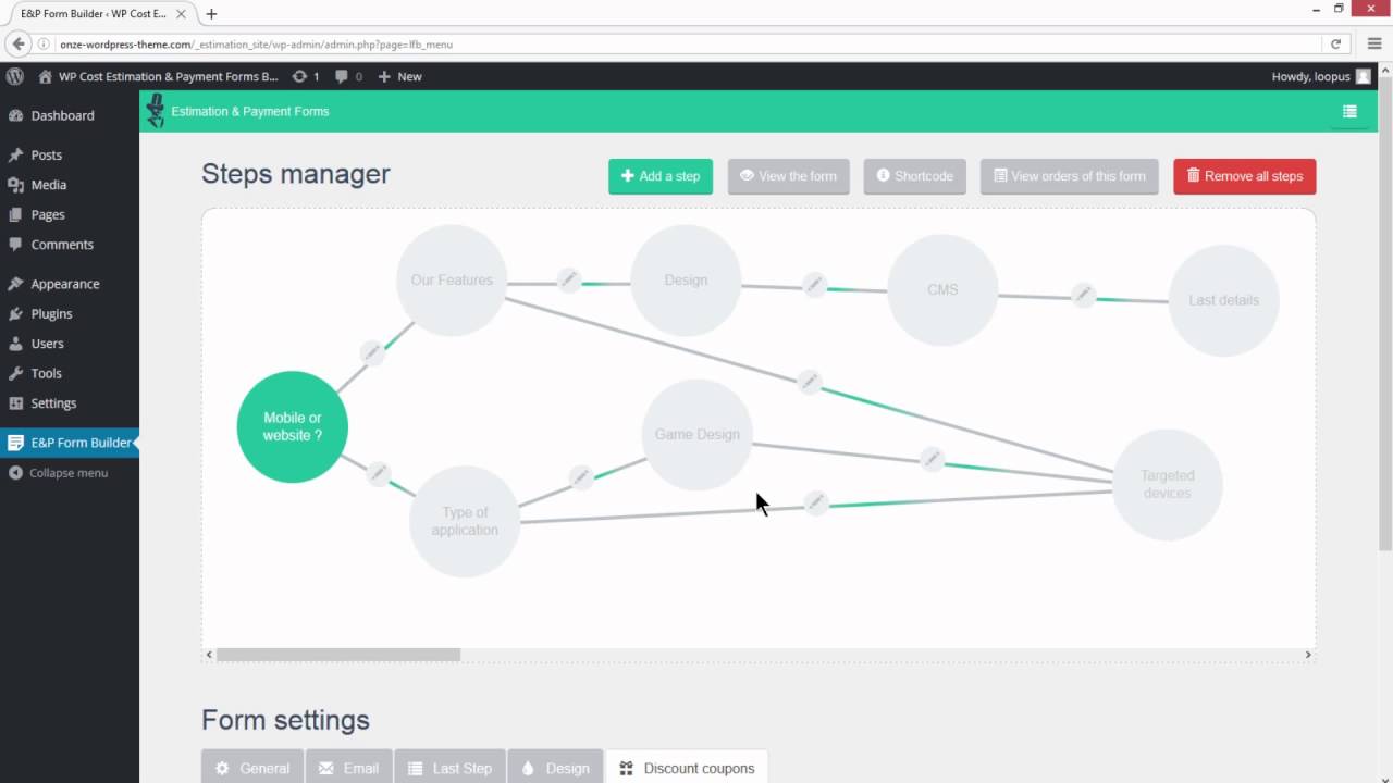 Wordpress Cost Estimation & Payment Forms Builder - Backend preview