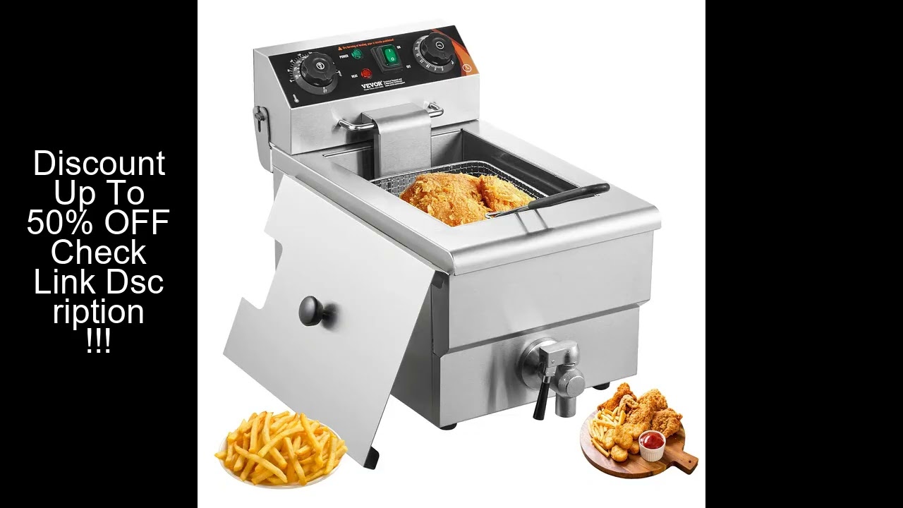 SucceBuy Commercial Deep Fryer Electric Countertop Fryer with Basket Stainless Steel Single Oil Frye