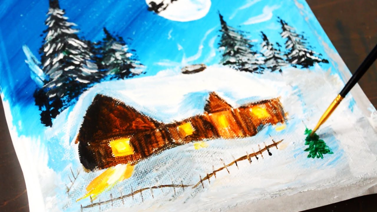 クリスマスの夜 / アクリル絵の具 / 初心者が簡単に絵を描く方法 #42