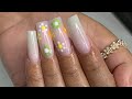 1 Month New Color Acrylic Refill | Tapered Square Ombré Dotted Flower Acrylic Nail
