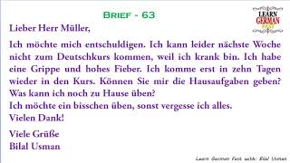Learn German with Bilal:- German  Brief 63 - A1, A2, B1, B2, C1, C2