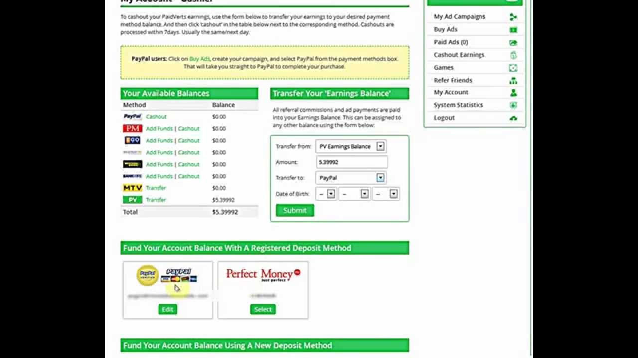 Withdraw money from paidvert