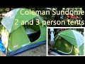 Coleman 3 and 2 person Sundome tents.  Quick size comparison and completely dry - 4 hours of rain