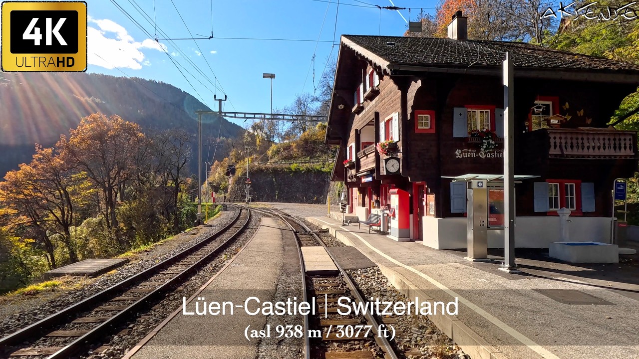 Fall Special: Train Cab ride - Arosa to Lüen-Castiel Switzerland | Rhaetian Railway | 4K 60fps UHD