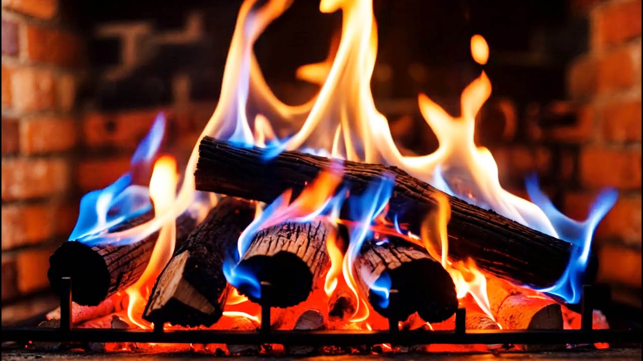 Blue Flames Dancing Over Embered Logs — Deep Fireplace Ambience for ...
