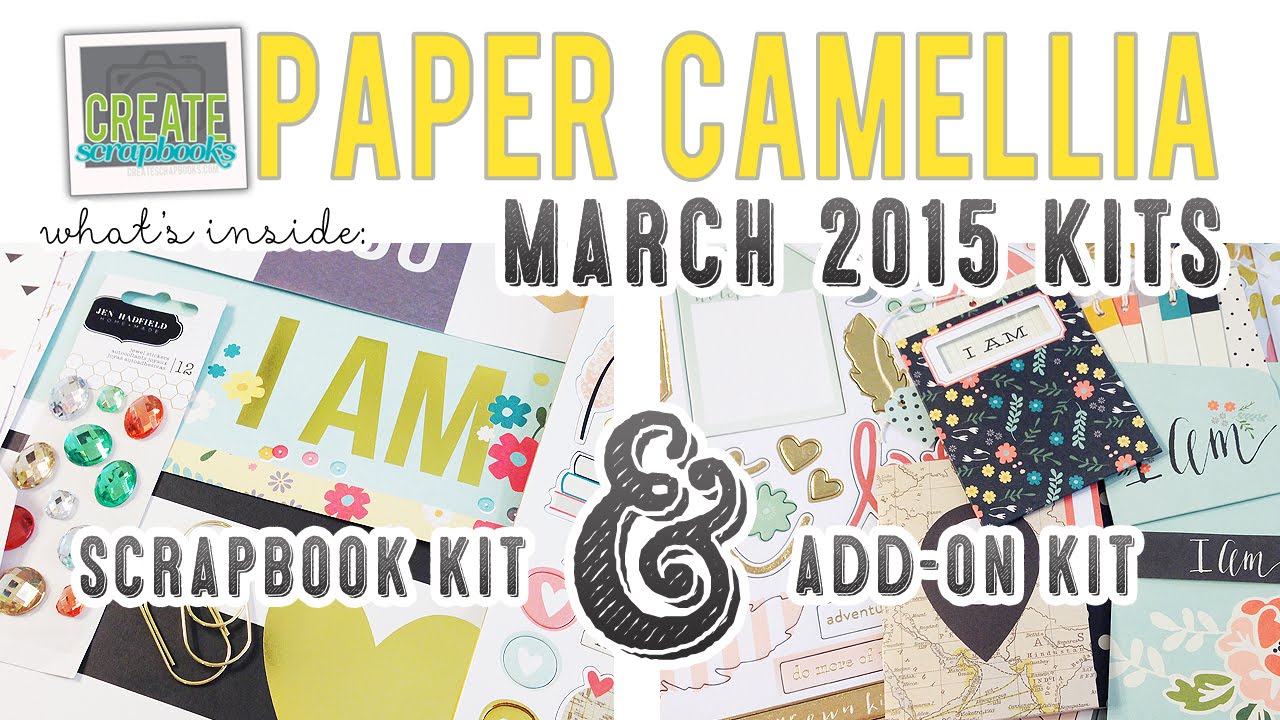 What's Inside: Paper Camellia Scrapbooking Kit & Embellishment Kit | MARCH 2015 scrapbooking tarjetas