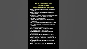 | HSC| Chemistry| 2025| Most Important Questions| Chapter 8 |Transition & Inner Transition Elements|