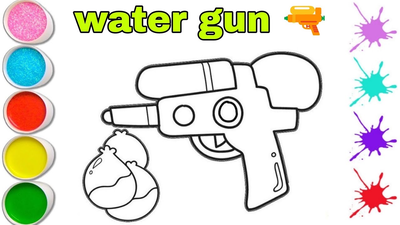 Water Gun Drawing, Colouring for kids, Toddlers Basic Drawing for