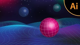 3d landscape background with grid in Adobe Illustrator