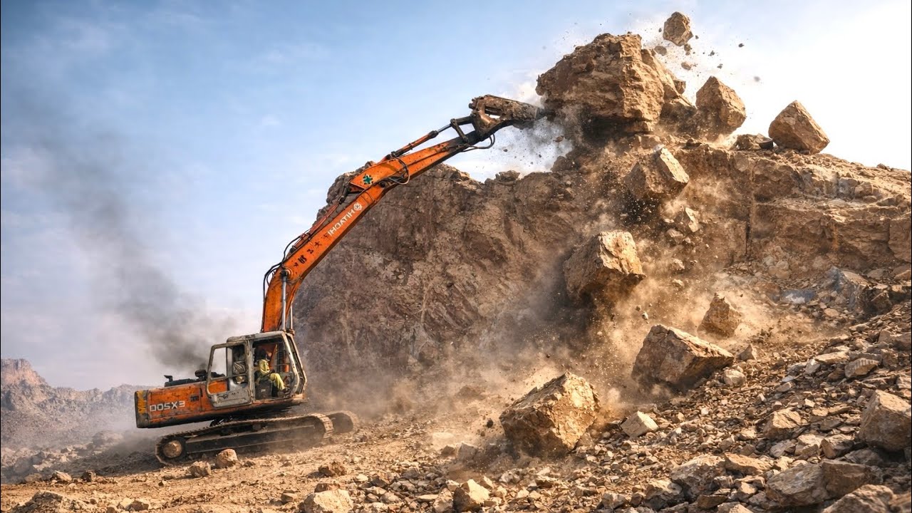 Amazing Excavator Performance | Breaking Huge Rocks with Powerful Machinery